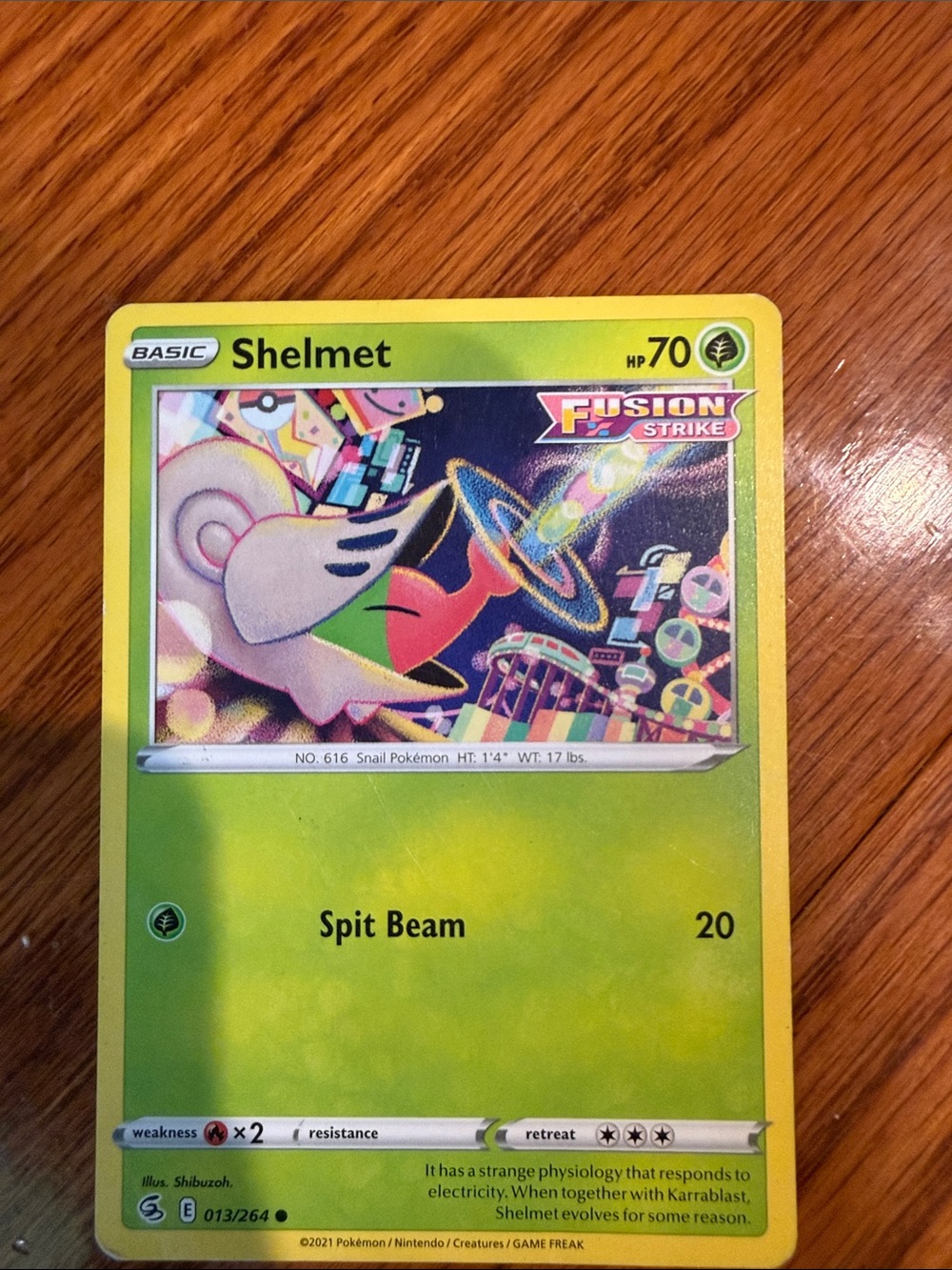 Pokemon Shelmet Card - Yellow Green Fusion Strike